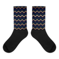 Calcetines Zigurat Déco navy con zigzag escalonado en oro, crema y burdeos