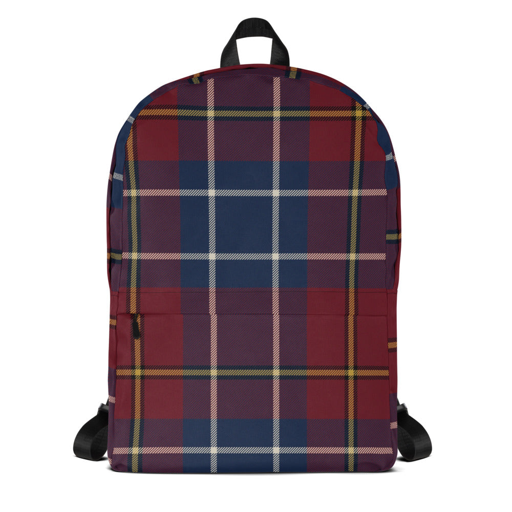 Mochila de tartán burdeos con emblema coronado SRHOOD — Tartán Real