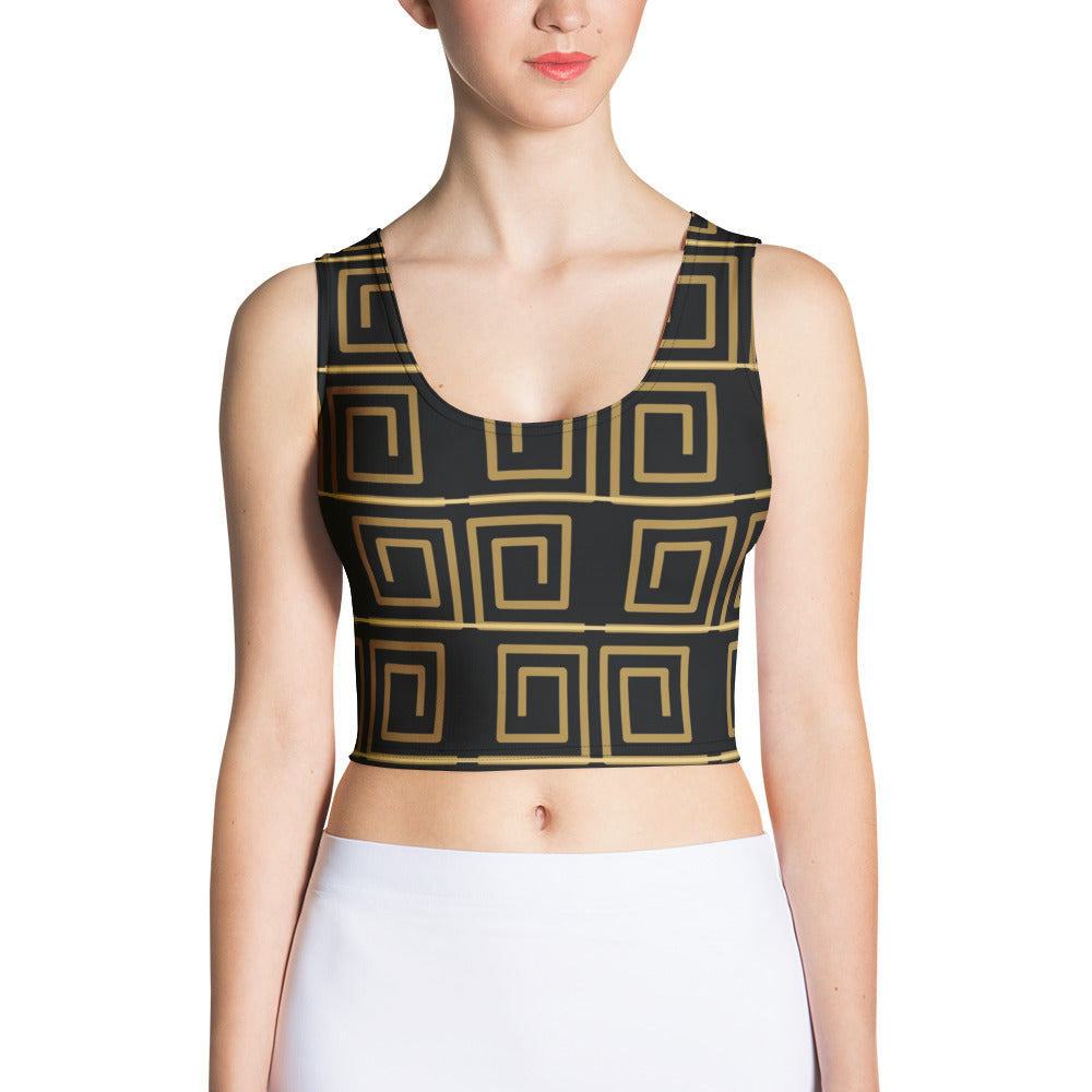 Crop top de estampado integral Meandro sobre modelo