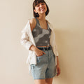 Crop Top Integral Pitón Hueso, escamas en hueso y topo, sobre modelo