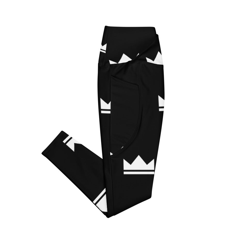 Street Royalty | Leggings Crossover con Bolsillos — Crown Monogram Negro
