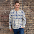Sudadera Integral Azulejo — Cerámica Real, estampado integral sobre modelo