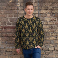 Sudadera Integral Barroco — Cartela Real, damasco en oro sobre negro, sobre modelo