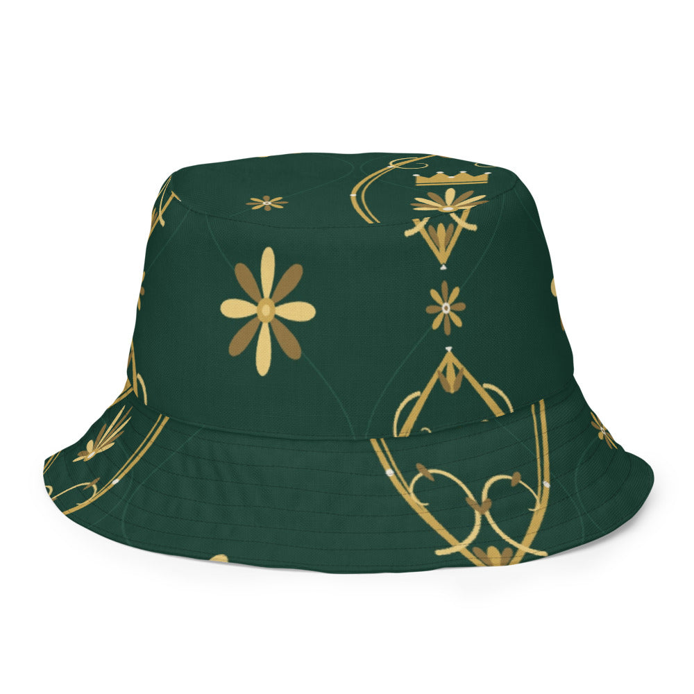 Bucket Hat Damasco Reversible — exterior esmeralda