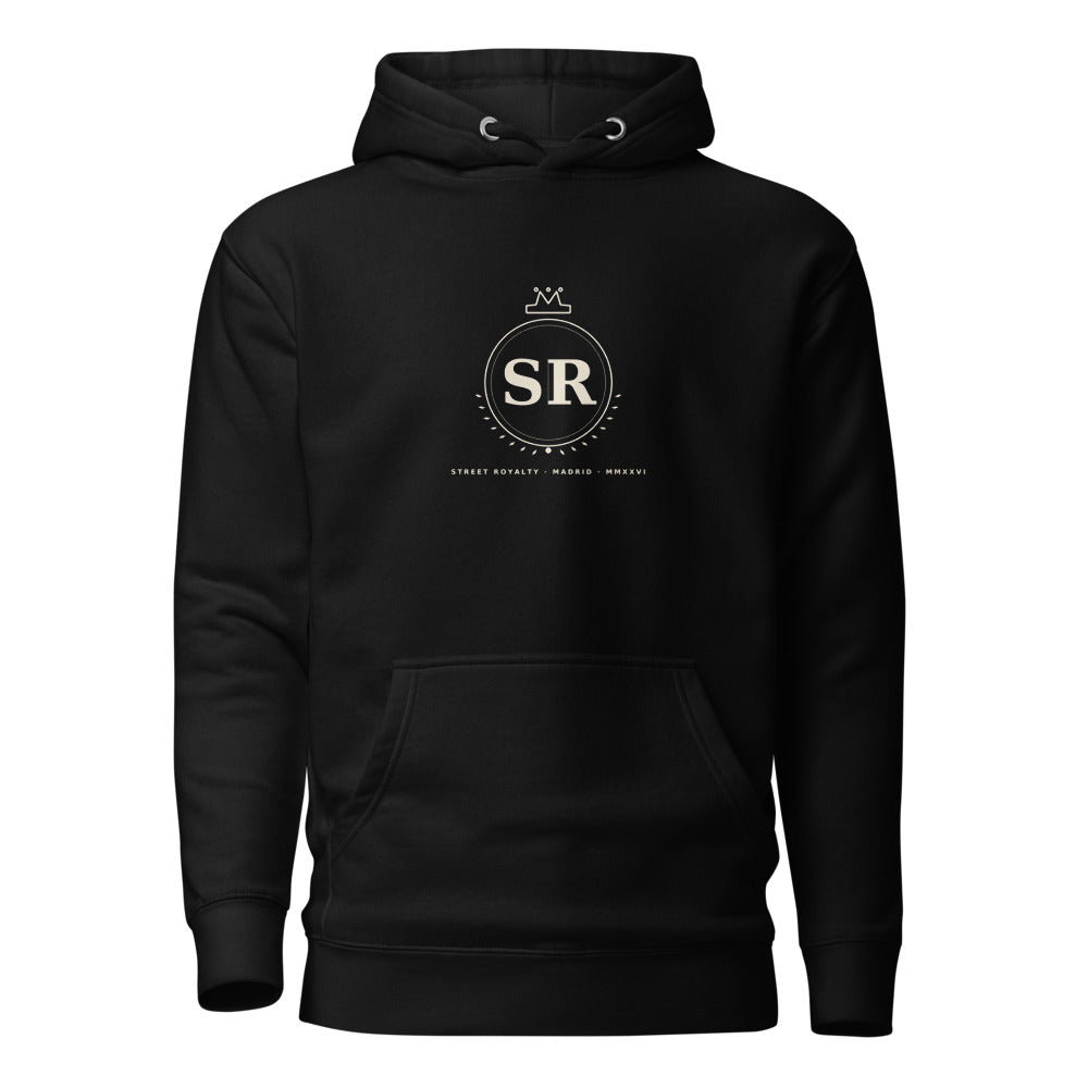 Hoodie negro Street Royalty Hood con emblema Cifra Real: monograma SR coronado y laurel