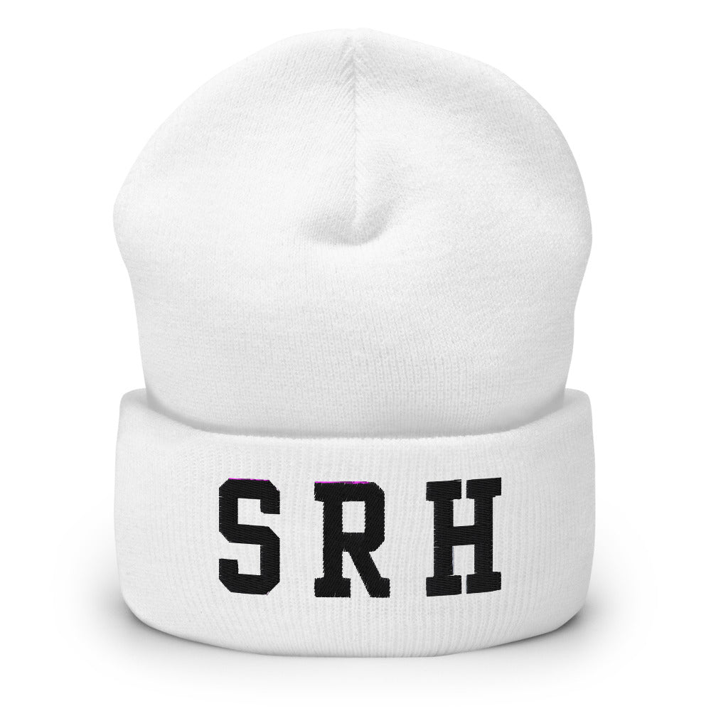 Gorro SRH Varsity bordado en blanco, vista frontal