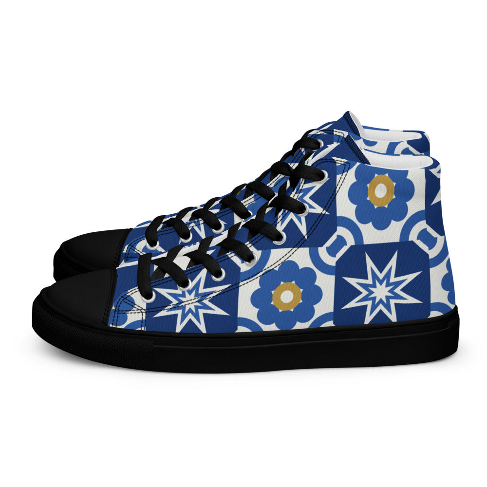 Zapatillas altas Azulejo hombre — teselado cobalto sobre blanco, lateral izquierdo