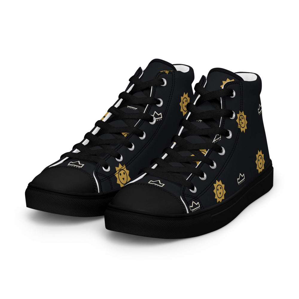 Zapatillas altas negras con patrón Rex de leones y coronas — vista frontal izquierda