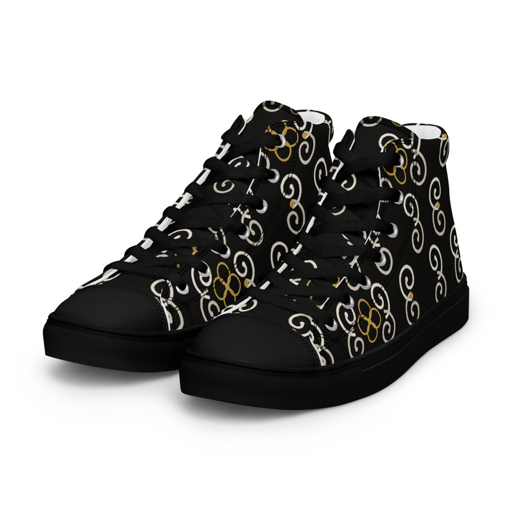 Zapatillas altas Forja negras con celosía de hierro y oro — vista frontal izquierda
