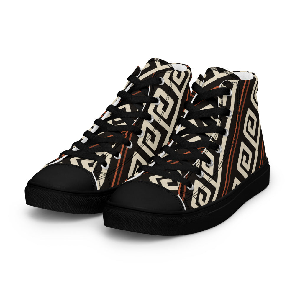 Zapatillas altas con greca griega diagonal Meandro en crema y negro