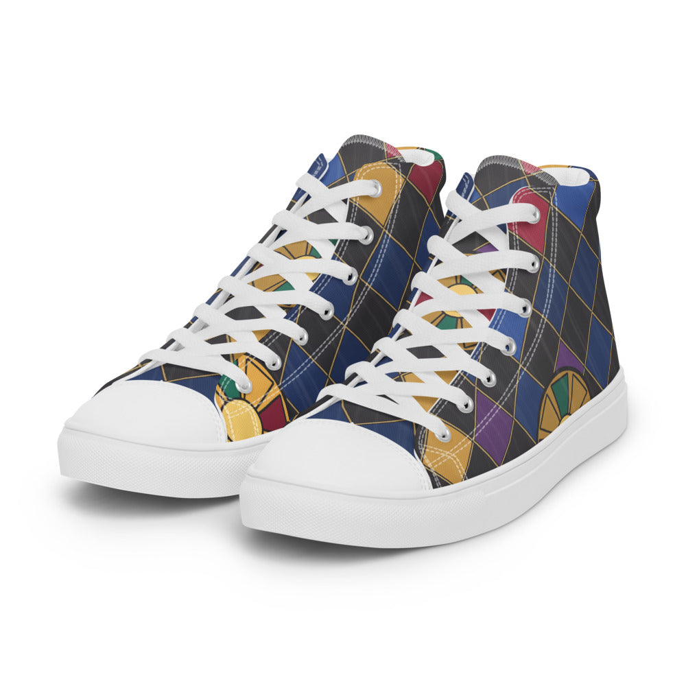 Zapatillas altas con celosía de vidriera en tonos joya — vista frontal izquierda