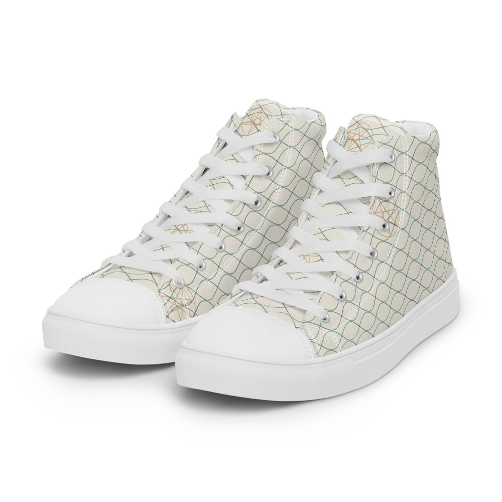 Zapatillas altas de lona con retícula guilloché esmeralda sobre marfil