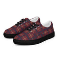Zapatillas de lona con tartán burdeos, navy y oro y suela negra — vista frontal izquierda