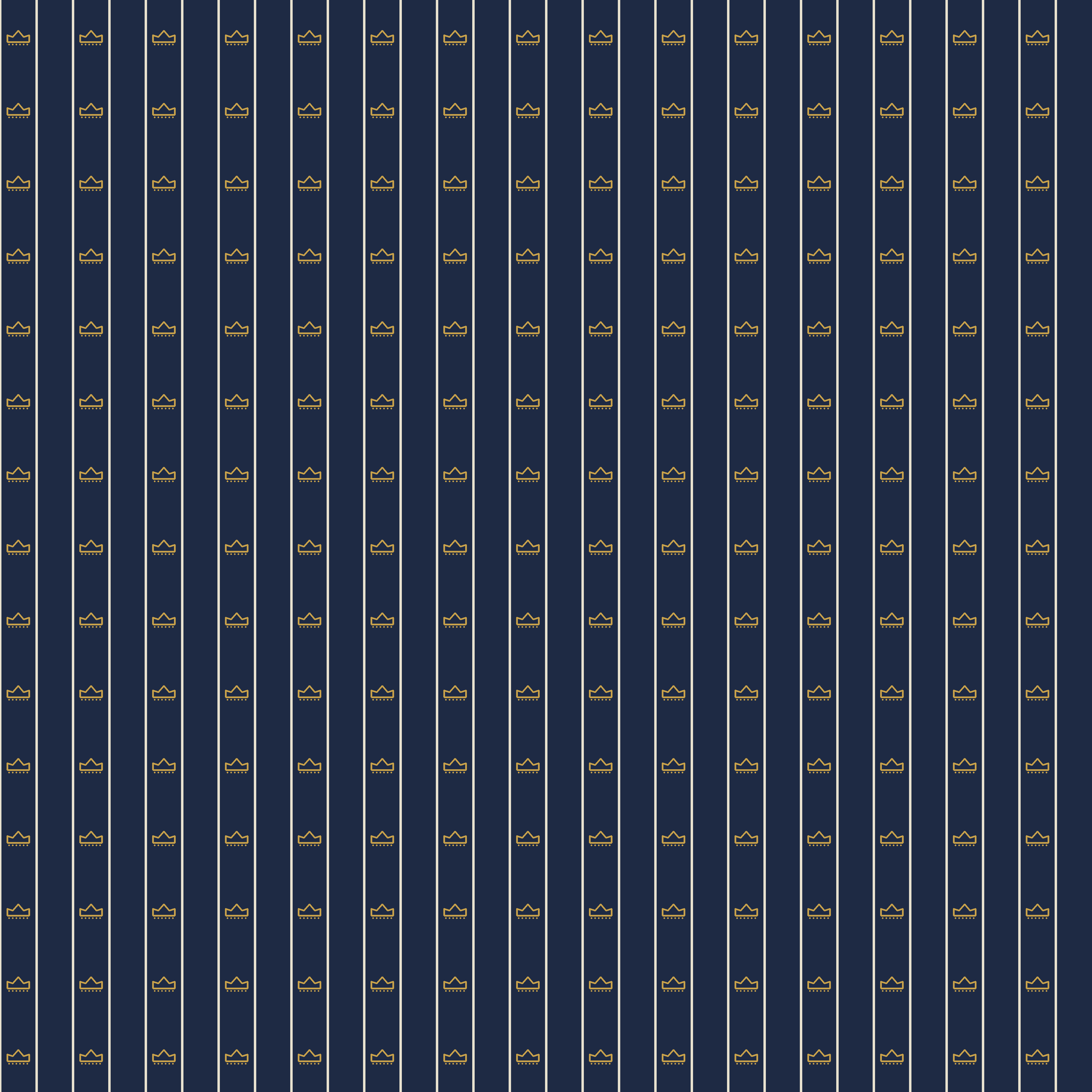 Patrón Pinstripe Royal: rayas finas crema y coronas oro sobre navy