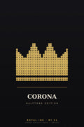 Lámina Royal Ink Nº01 Corona Halftone — corona dorada en trama de puntos sobre fondo negro