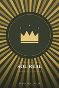 Lámina Royal Ink Nº07 Sol Real — corona dorada en medallón sobre rayos de sol verde oliva y oro