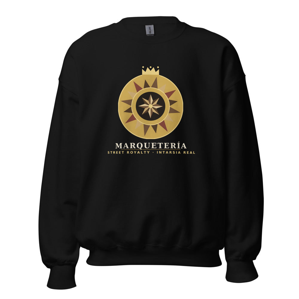 Sudadera negra Marquetería Real con emblema de taracea