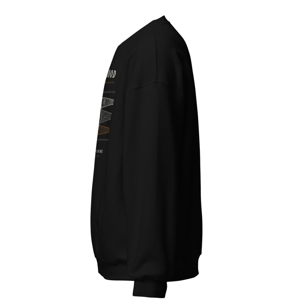 Vista lateral de la sudadera negra Serie Guilloché