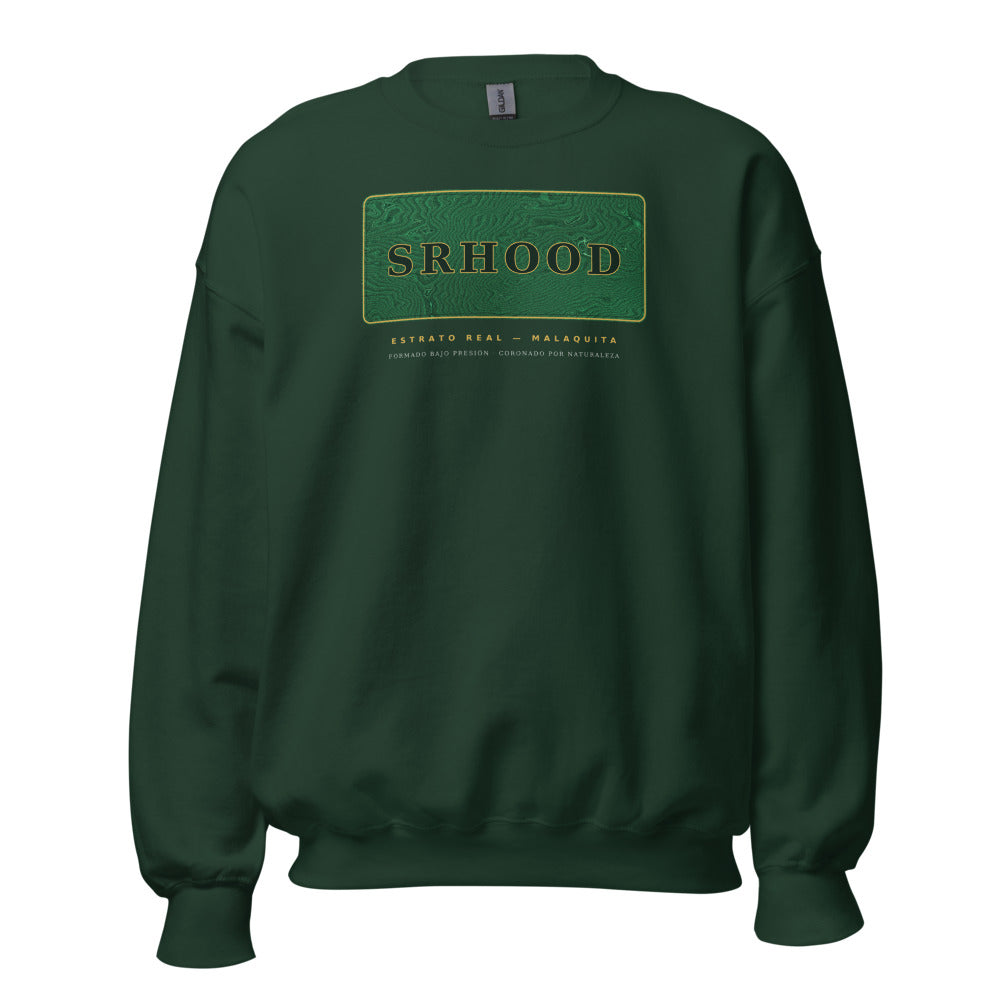 Sudadera verde botella con losa de malaquita y SRHOOD grabado