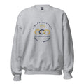 Sudadera gris sport Gildan con sello Cadena SRH navy y oro — vista frontal