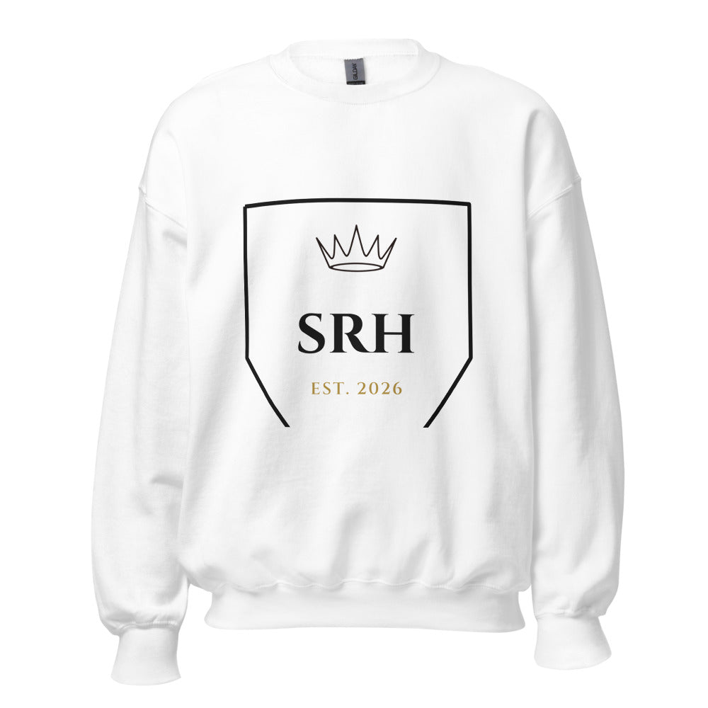 Sudadera Crest SRH blanca, vista frontal, escudo pecho central