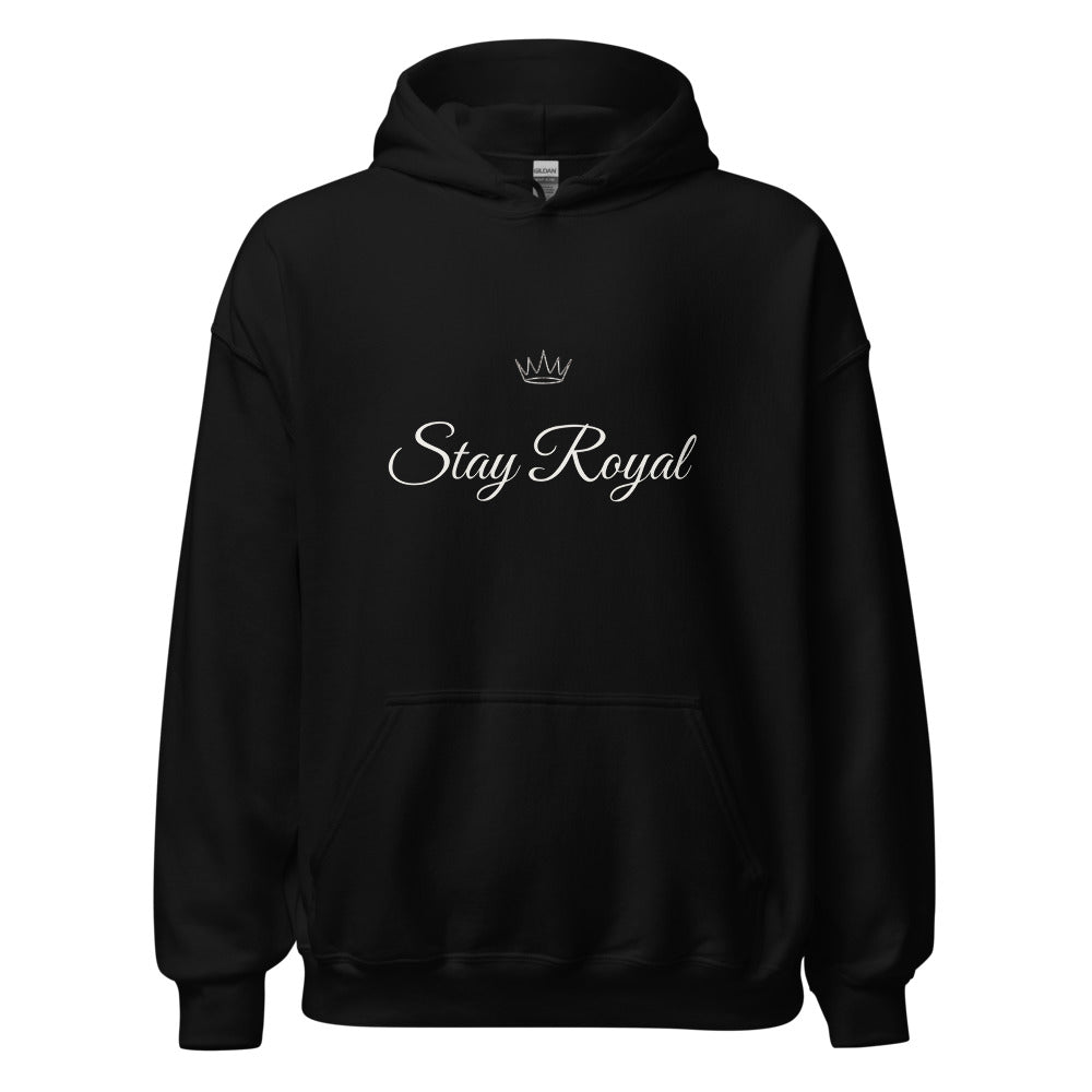 Hoodie Stay Royal negro, vista frontal, pecho central