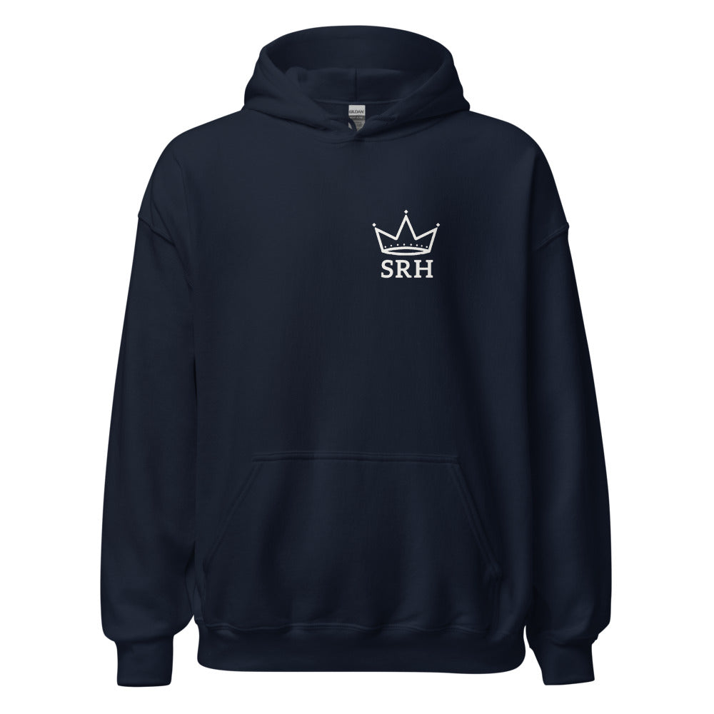 Hoodie Corona SRH navy, vista frontal, diseño pecho izquierdo