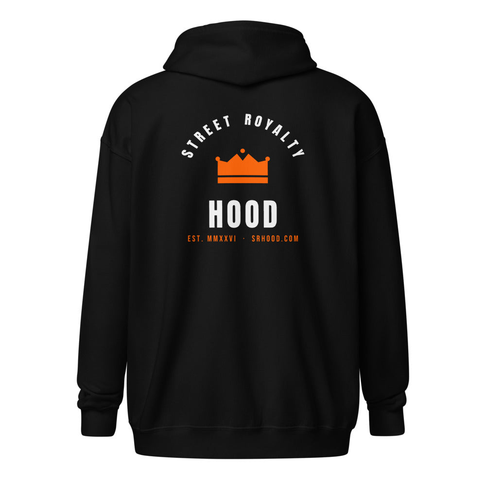 Zip hoodie Corona negro SRHOOD Street Royalty vista trasera con estampado