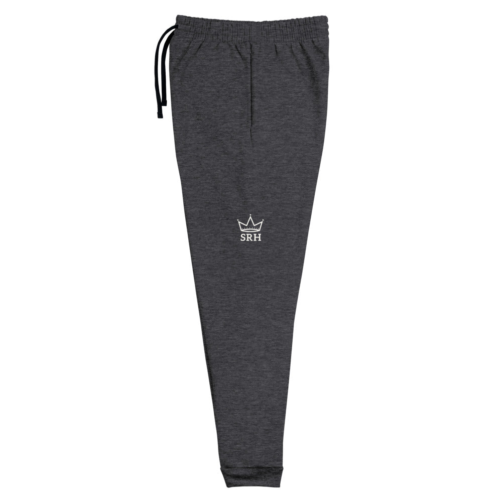 Jogger Street Royalty Corona SRH negro jaspeado, detalle estampado pierna izquierda