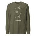 Camiseta manga larga verde militar con cascada de botehs paisley crema