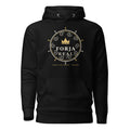 Hoodie premium Puerta del Reino negro — medallón de forja frontal