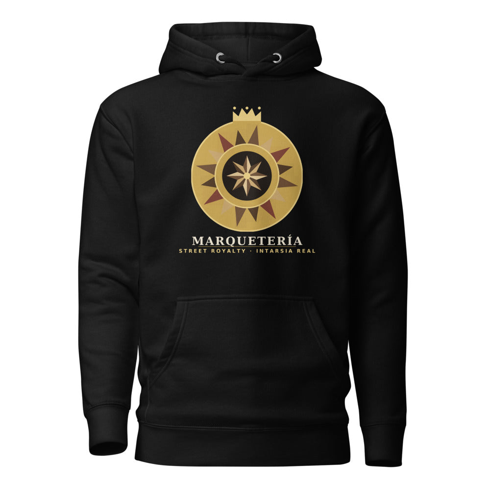 Hoodie negro Intarsia Real con emblema de taracea