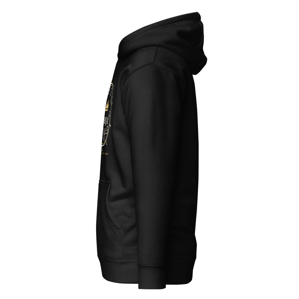 Hoodie premium Puerta del Reino negro — vista lateral