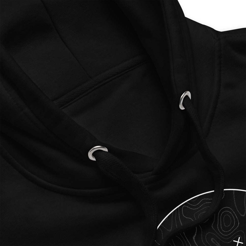 Detalle de materiales del hoodie premium