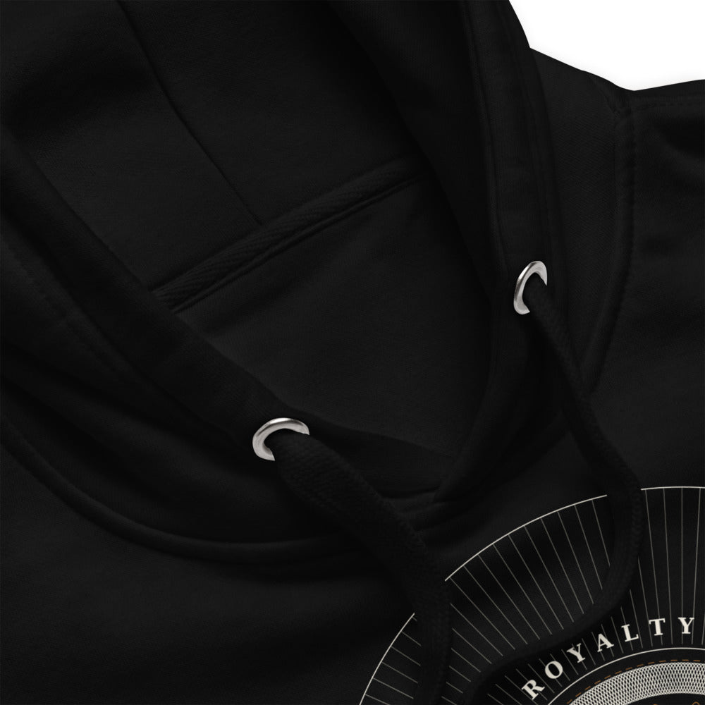 Detalle de tejido y acabados del hoodie premium