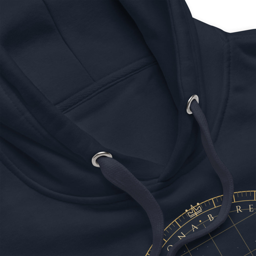Hoodie Corona Boreal — detalle de tejido y acabados
