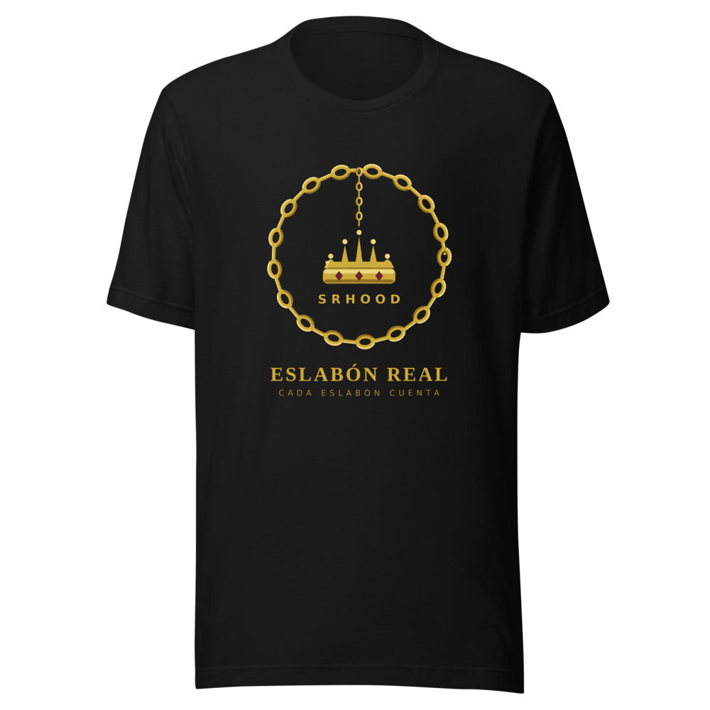 Camiseta negra con aro de cadena de oro y corona colgante — Eslabón Real SRHOOD