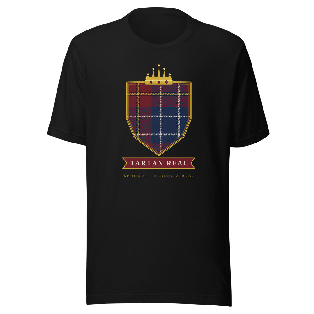 Camiseta negra con escudo de tartán coronado — Tartán Real SRHOOD