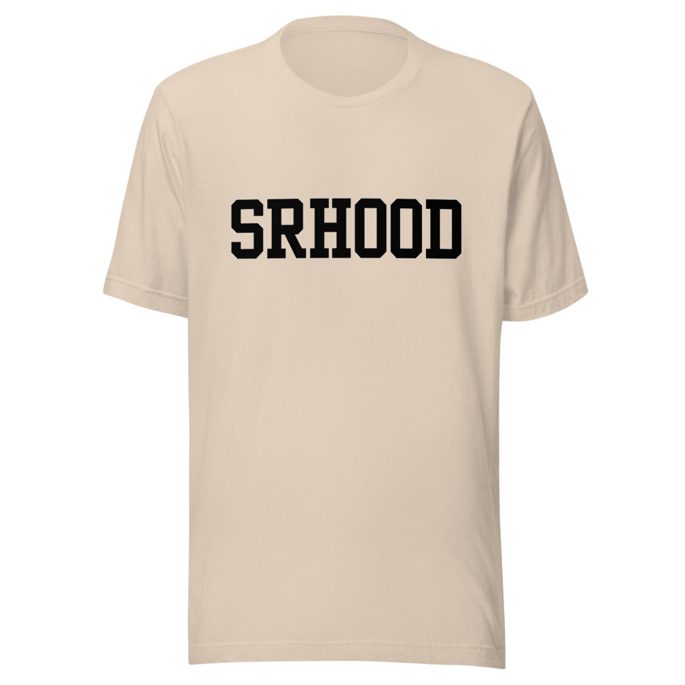 Camiseta crema Street Royalty Hood con wordmark en tinta negra, vista frontal