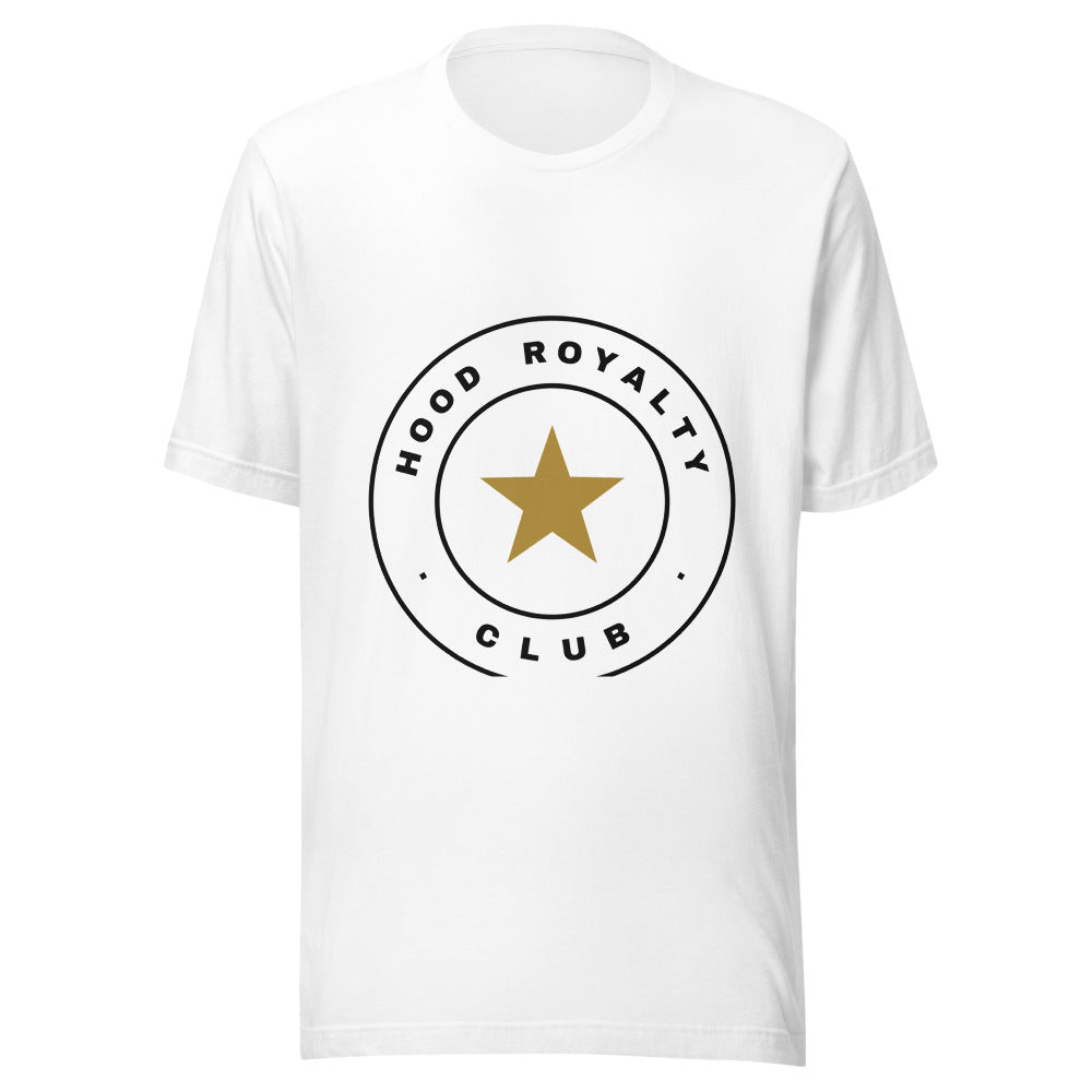 Camiseta blanca Street Royalty con sello circular Club en el pecho — vista frontal