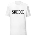 Camiseta blanca Street Royalty Hood con wordmark en tinta negra, vista frontal