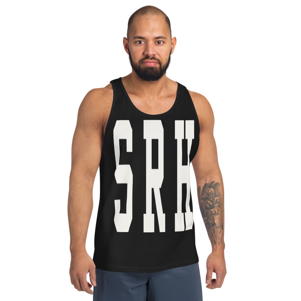 Camiseta de Tirantes SRH Varsity — Negro y Navy — modelo con tatuajes