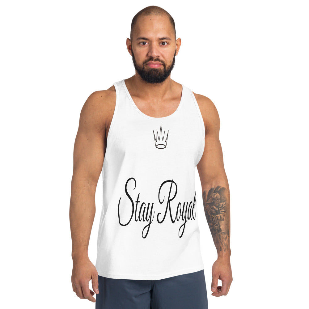 Camiseta de Tirantes Stay Royal — Blanco — modelo con tatuajes