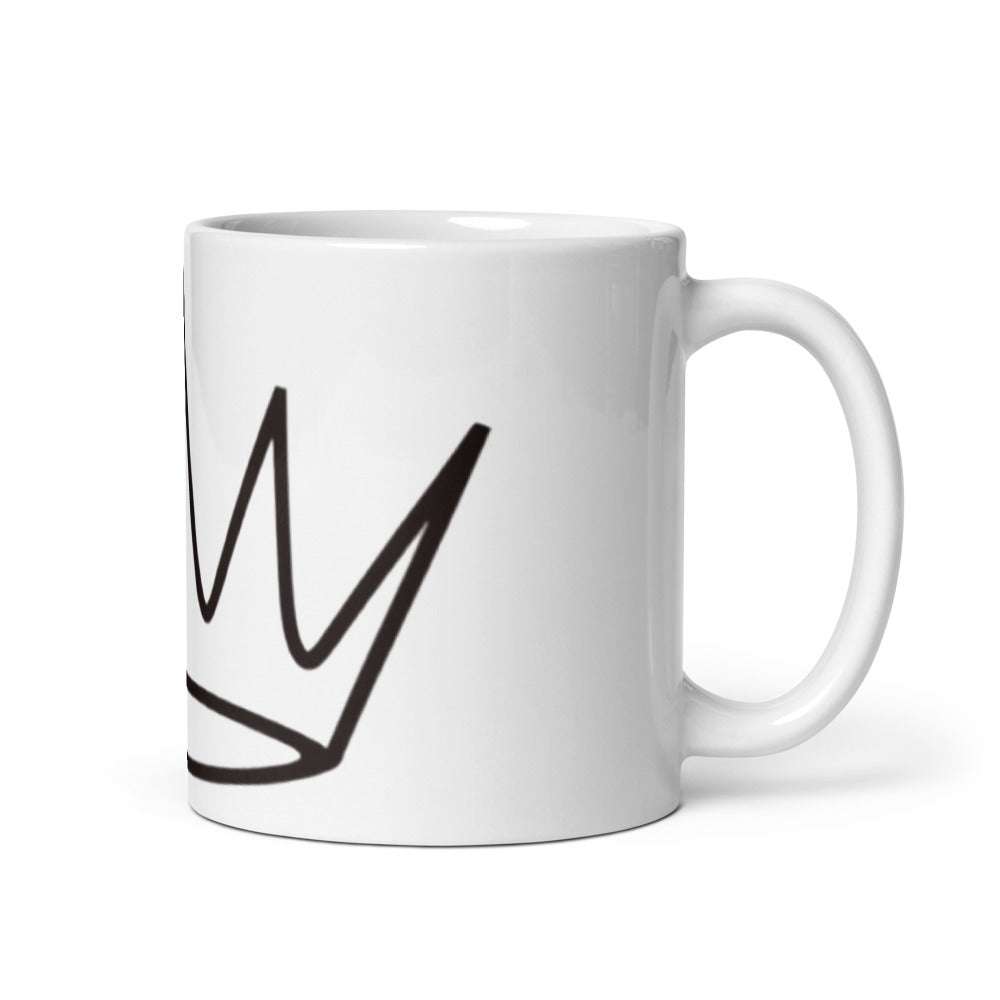 Taza blanca Street Royalty con diseño Corona Line-Art, asa a la derecha