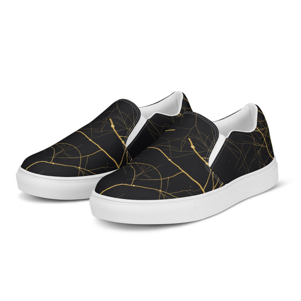 Vista lateral de las slip-on Kintsugi Tinta con polvo dorado